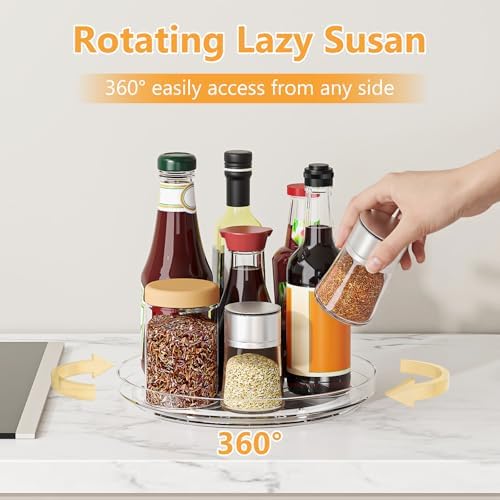 4 Pack 9 Inch Clear Lazy Susan Turntable Organizer, Non-Skid Rotating Tray for Cabinet, Kitchen Pantry Organization and 