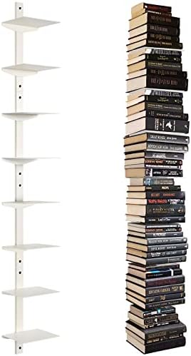 Floating Book Shelves for Wall, 8 Tier Invisible Floating Bookshelf, Vertical Spine Book Tower, Wall Mounted & Space Sav