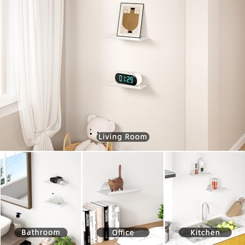 Floating Shelves for Wall, Off Center Metal Shelves for Living Room, Silver Floating Shelves for Wall Decor, 8” Hanging 