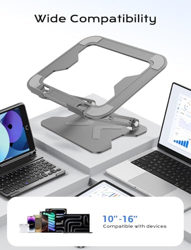 JCZT Adjustable Laptop Stand for Desk, Metal Foldable Laptop Riser, Grey