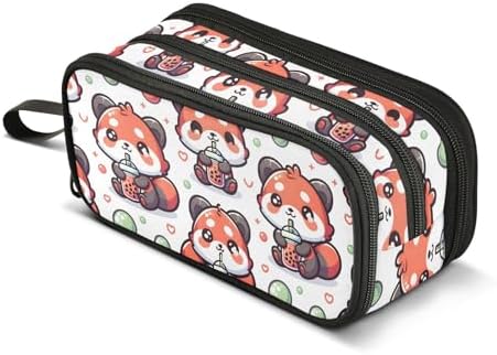 Cute Red Panda Bubbles Pencil Case Box Boys Girls Large Pencil Pouch Zipper Compartments Big Capacity Stationery Pen Bag Organizer for Kids Teens Adults School Office