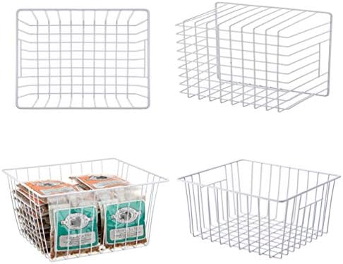 Freezer Baskets Storage Organizer, Refrigerator Metal Wire Basket bins, Household Bins with Built-in Handles for Kitchen