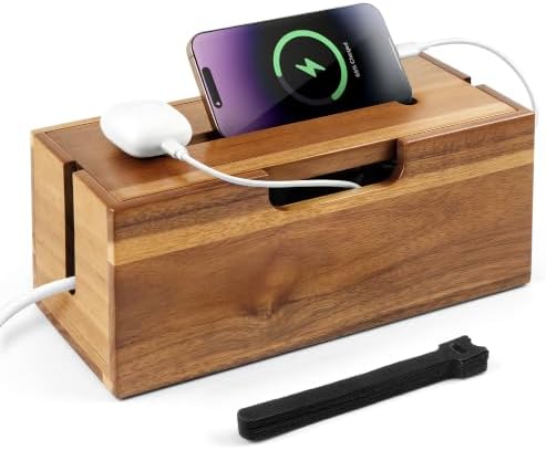 Acacia Cable Management Box, Cord Hider Organizer with Phone Stand, 12" L Cord Box for Power Strip, TV Wires & Desk Cabl