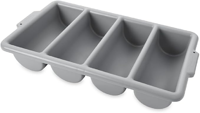 Rubbermaid Commercial Products 4-Compartment Plastic Cutlery Bin, 2lb Capacity, Gray, Supplies for Restauran/Kitchen Use