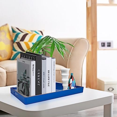 Gifturbo Blue Serving Tray,Decorative Serving Trays with Handles, Coffee Table Tray Ottoman Rectangular Plastic Tray for