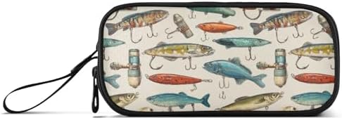 Fisyme Fishing Lures Fisherman Retro Pencil Case Large Capacity Pen Box Makeup Pouch Holder Organizer Stationery Bag for School Office College Traval