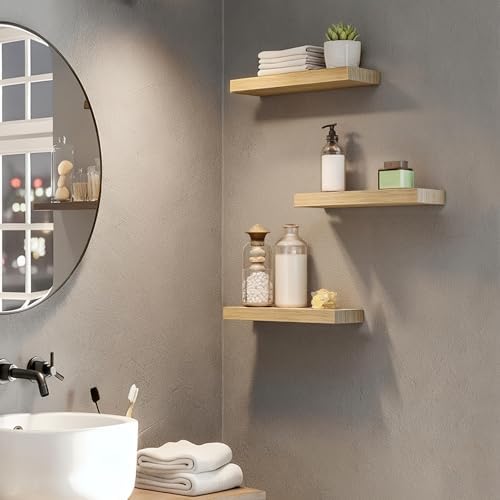 HOOBRO Floating Shelves for Wall, Wall Mounted Shelf Set of 2, 15.7" Hanging Shelf with Invisible Brackets, for Wall Dec
