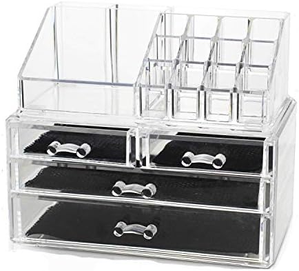 Navor Acrylic Makeup Organizer and Cosmetic Make Up Organizer Countertop Storage Box Brush Holder Clear Jewelry Organize
