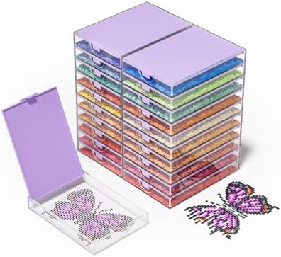 Diamond Art Storage Trays with Lid, Premium Diamond Painting Accessories & Tools, Stackable Rhinestone Organizer for Nai