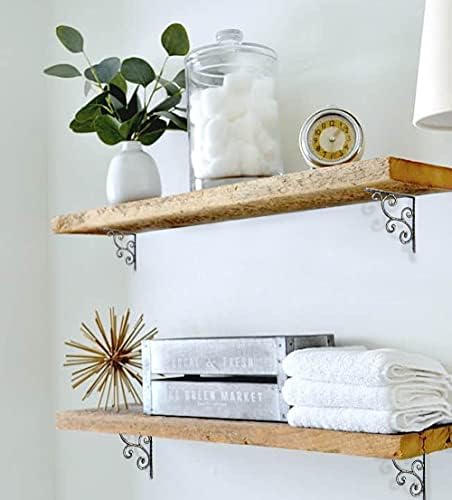 NACH Decorative Shelf Brackets, 2 Pack of 5.5 x 0.7 x 5.5 inch, Antique Brass Cast Iron Shelving Brackets - Metal Shelf 