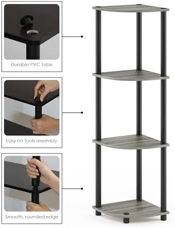 Furinno TURN-N-TUBE Corner Shelf, 4-Tier Corner Bookshelf, Display Storage Shelves with Open Shelves, for Organization a
