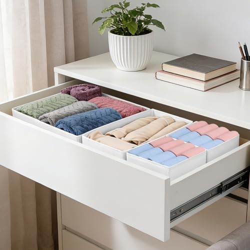 Drawer Organizer Clothes, 16 Pack Dresser Organizer Bins, Foldable Closet Organizers and Storage Fabric Dresser Bins, Shallow Drawer Dividers for Clothing, Underwears, Socks, Tie