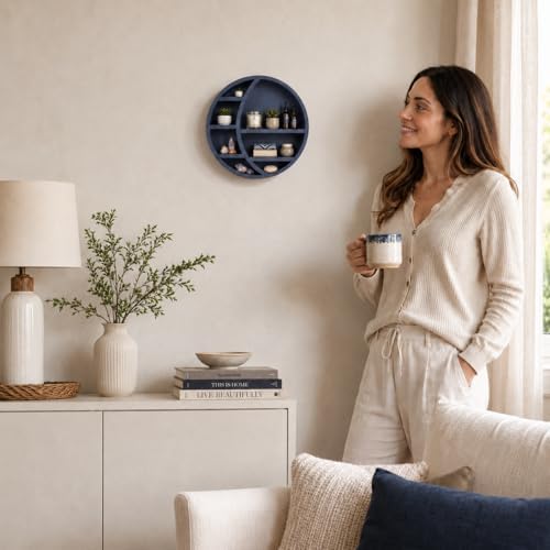 Wooden Crescent Moon Shelf Wall Decor — Aesthetic Floating Crystal Display Holder & Hanging Wall Organizer for Bedroom, 
