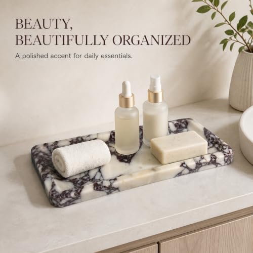 Luxury Natural Calacatta Viola Marble Tray, 12x6 Inch Vanity Tray