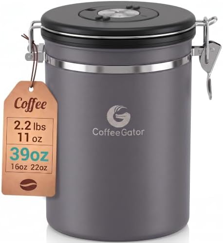 Coffee Gator Coffee Canister, 39oz Large Airtight Stainless Steel Container