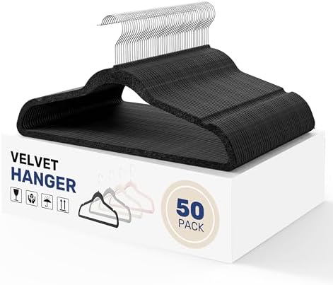 YSSOA 50 Packs Velvet Hangers, Non Slip Space Saving Suit Hangers, Heavy Duty Clothes Hangers with 360° Rotatable Hook for Coats, Pants, Black