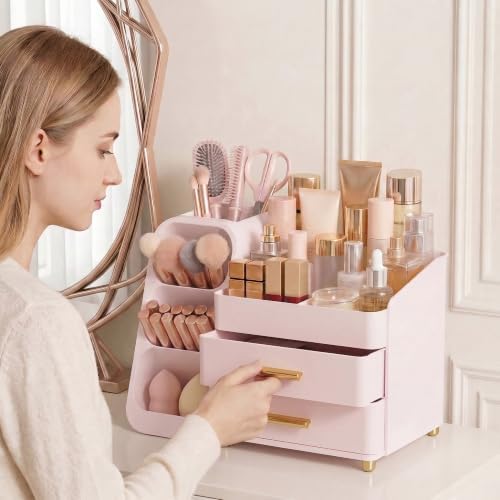 Large Capacity Makeup Organizer Countertop with Makeup Brush Holder for Vanity, Thickened Material, Bathroom Countertop 