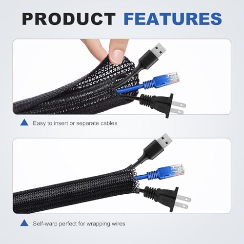 1/4 Inch 8ft Cable Management Loom Sleeve Cord Protector Wire Wrap Cover