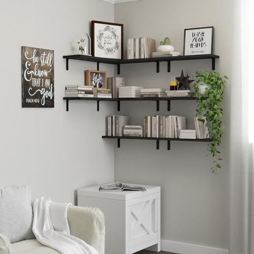 DOLLFIO Floating Wall Shelves, Decor & Storage, Black, 16.5'', 8Pcs