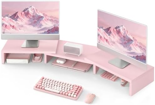 TAVR Dual Monitor Stand Riser, Wooden Computer Monitor Stand for 2 Monitors