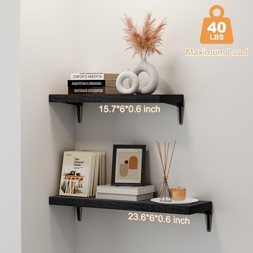 SKYSEN Floating Shelves for Wall Set of 6, 15.7in Wood Wall Shelf for Decor, Bathroom, Bedroom, Storage, Book,Kitchen, L