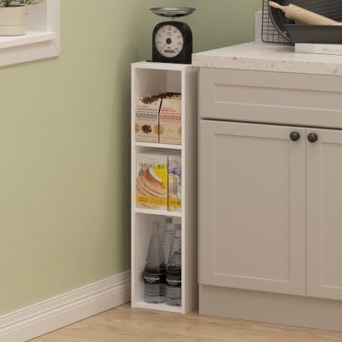 Furinno Fulda Book Shelf, 3-Tier Narrow Storage Cabinet, Bookcase with 8-in Width Storage Shelf, 9.3 x 7.9 x 31.5, for L