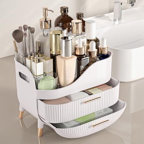 Pajiriona Makeup Organizer with Drawers,Skincare Organizer for Vanity,Storage Box with Handle,Large Cosmetic Display Cas