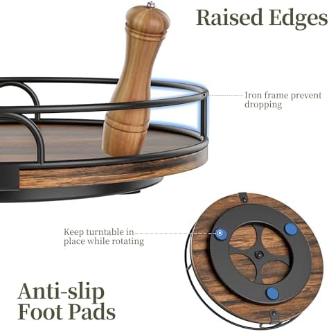 LAMU 12'' Rotating Lazy Susan Organizer, Wooden Lazy Susan Turntable