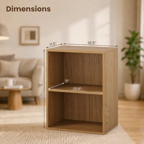POWERSTONE 2 Tier Bookshelf, Cube Open Bookcase, 2PCS Natural