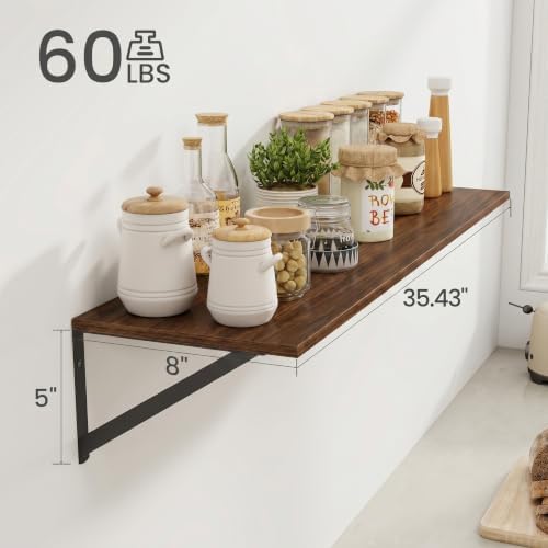 Heimlove Black Deep Floating Shelves for Wall, 39.37W x 8D Wood Wall Shelves Set of 2, Wide Floating Bookshelf for Livin