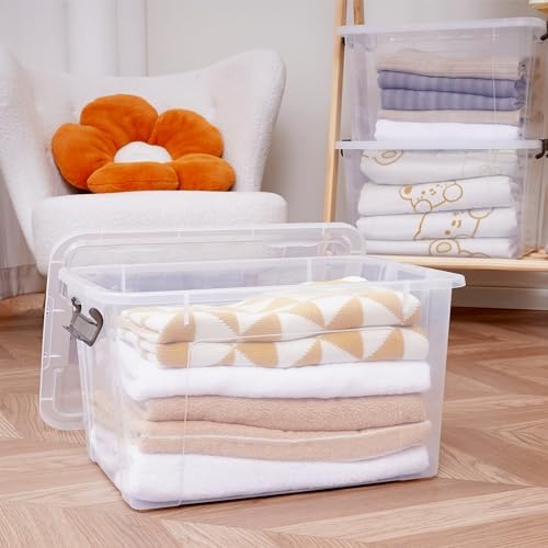 Citylife 44.4 QT Plastic Storage Bins with Latching Lids Stackable Storage Containers for Organizing Large Clear Storage