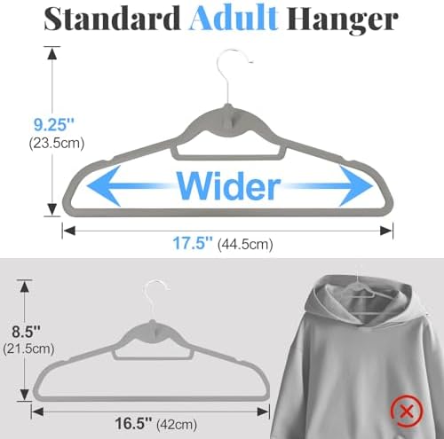 Velvet Felt Stackable Hangers 50 Pack, Thin & Space Saving, Gray
