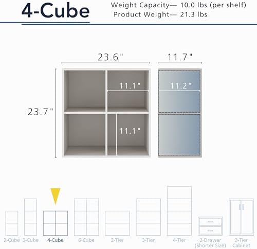 Homes: Inside + Out Apexa 4-Cube Storage Organizer Shelves, Stackable Wood Bookcase Fits Cubby Bins for Organization, Do