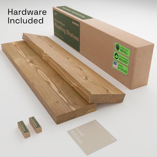 Natural Wood Floating Shelves for Wall 30 Inches Long, Oak Wooden Shelf