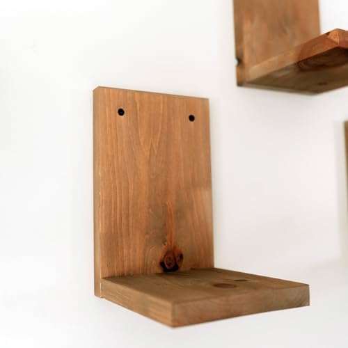 Daniel's Plants 3-Pack Mid-Century Modern L-Shaped Floating Shelves | Solid Wood Plant Ledge | Wall Mounted Shelf Kit (P