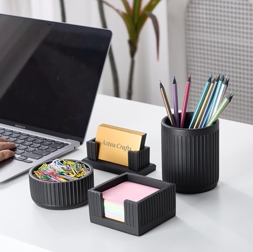 Set of 4 -Concrete Office Desk Accessories for Men-Modern Industrial Decor