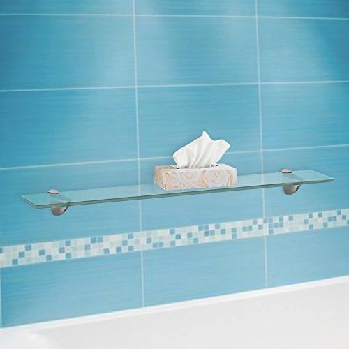 Floating Glass Shelf, 4-3/4"x21" Inch-3/8 Inch Thick Tempered Glass Shelf with 2 Free Chrome Brackets and Screws For Bat