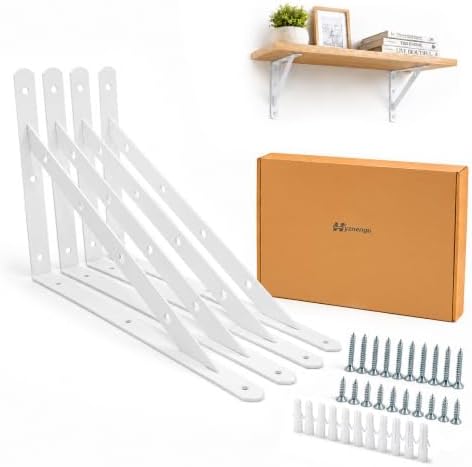 Shelf Brackets Heavy Duty, 4 Pack White 16inch Floating Shelf Bracket, Max Load 300 lbs of Metal Triangle Decorative She