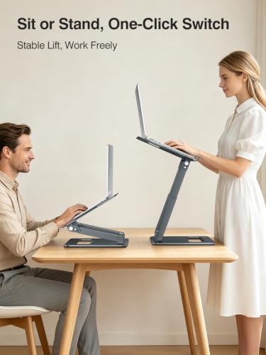 tounee Laptop Stand for Desk Adjustable Height, Telescopic Computer Stand with Pull Out Design Ergonomic Laptop Riser Fi