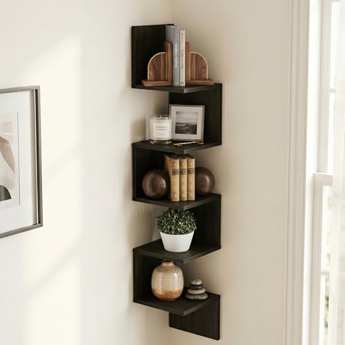 5-Tier Corner Square Wall Shelf, Corner Floating Shelves for Wall, Radial Wall Mounted Book Shelf, for Bedroom, Bathroom