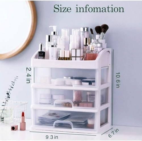 Makeup Organizer with 3 Drawers, Bathroom Vanity Countertop Storage for Cosmetics, Brushes, Lotion, Nail Lipstick and Je
