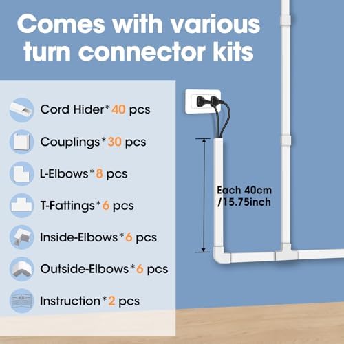630in Cord Hider Kit, Paintable Cable Raceway, Cord Covers for Wires on Wall, Cord Hider for Wall Mount tv, tv Cable Hid