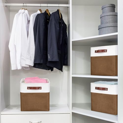Bagnizer Collapsible Fabric Storage Cubes 11x11 Cube Storage Bins, 4 Pack Closet Baskets Box with Handles for Organizing