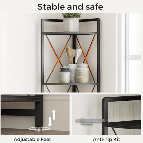 6 Tier Corner Shelf Stand, 78" H Tall Corner Bookshelf, Black