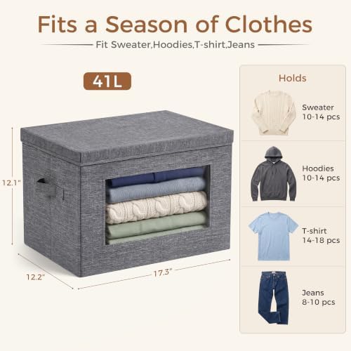 4-Pack Large Storage Bins with Lids & Clear Window, Foldable Fabric Closet Organizer Boxes, Stackable Cube Baskets with 