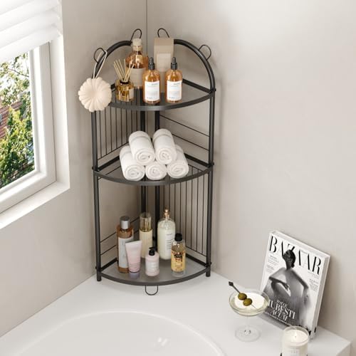 Corner Bathroom Shelf Metal Short Corner Stand Shelf Black Small Bathroom Storage Corner Shelf Unit for Toilet Shower Ro