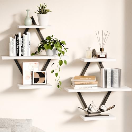 Floating Wall Shelves, Set of 2, White