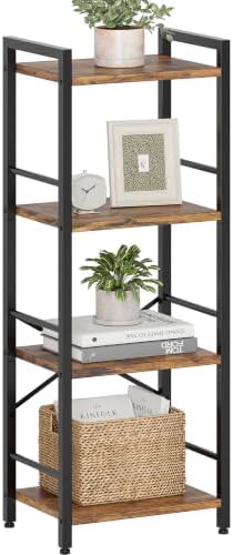 Small Bookshelf, 4-Tier Bookcase with Side Rails for Small Space