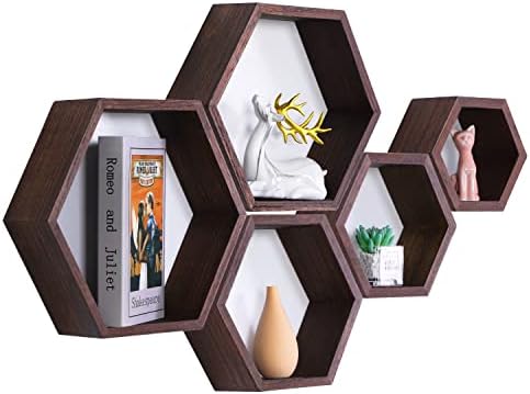 Hexagon Shelves,Floating Wall Shelf,Honeycomb Octagon Cube Shelves Wood