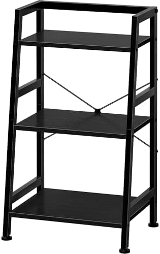 3-Tier Bookshelf, Ladder Shelf, Stand up Shelves, Industrial Bookcase with Steel Frame, Metal Small Bookcase, for Living